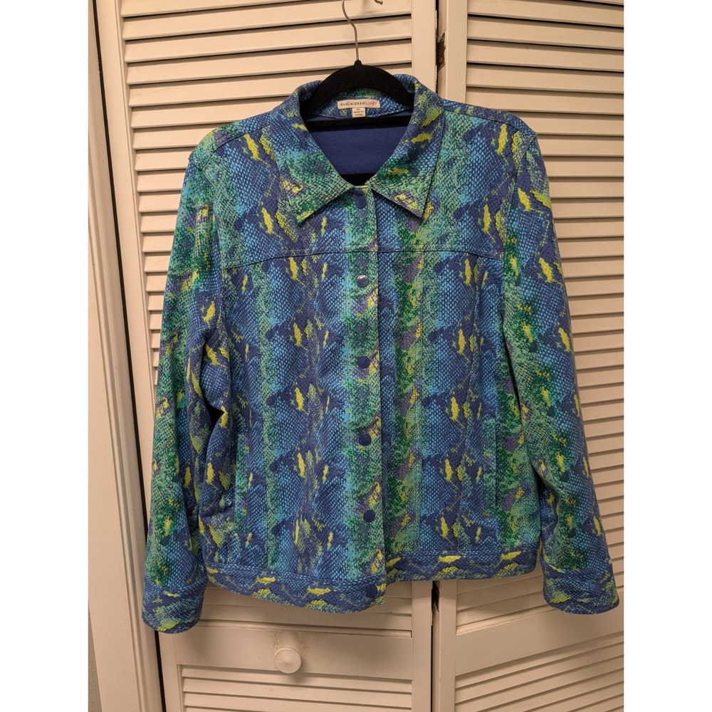 Isaac Mizrahi Live! Women's Blue Green Python Print Jacket Size XL